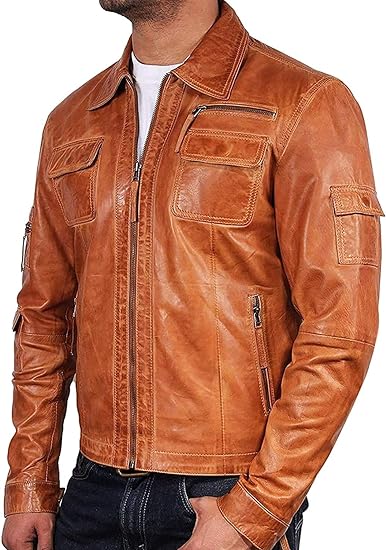 BRANDSLOCK Mens Genuine Biker Leather Jacket Bomber Coat Designer-1