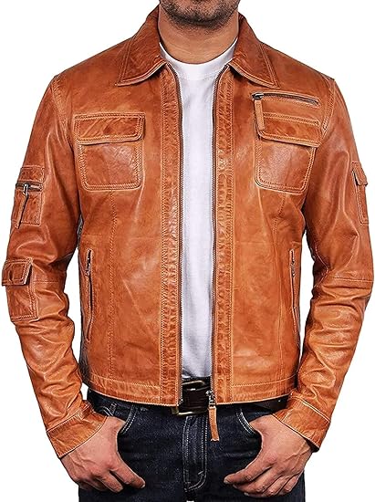 BRANDSLOCK Mens Genuine Biker Leather Jacket Bomber Coat Designer-front