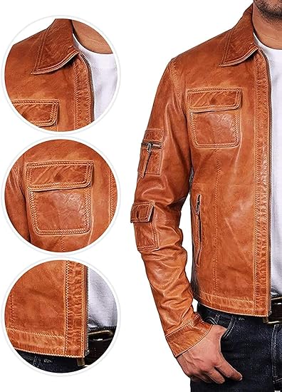 BRANDSLOCK Mens Genuine Biker Leather Jacket Bomber Coat Designerside