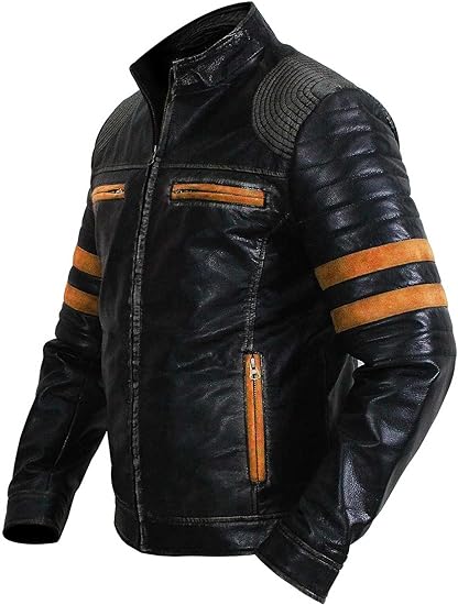 CHICAGO-FASHIONS Mens Vintage Cafe Racer Retro Motorcycle Distressed Biker Leather Jacket-2