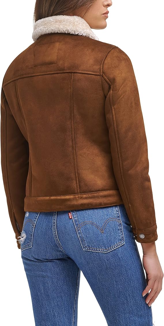 Levi's Women's Classic Sherpa Lined Trucker Jacket (Standard & Plus Sizes), Cognac Faux Shearling, Medium1 Levis-Womens-Classic-Sherpa-Lined-Trucker-Jacket-back-pic-dark-brown