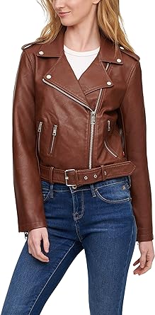 Levi's Women's Faux Leather Belted Motorcycle Jacket (Standard & Plus Sizes) Levis-Womens-Faux-Leather-Belted-Motorcycle-Jacket-dark-brown-front-pic-2