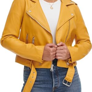 Levis-Womens-Faux-Leather-Belted-Motorcycle-Jacket-yellow