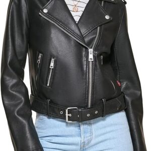 Levi's Women's Violet Frost Faux Leather Belted Motorcycle Jacket-black