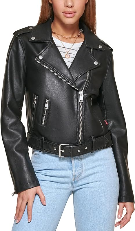 Levi's Women's Faux Leather Belted Motorcycle Jacket (Standard & Plus Sizes)110 Levi's Women's Violet Frost Faux Leather Belted Motorcycle Jacket-black