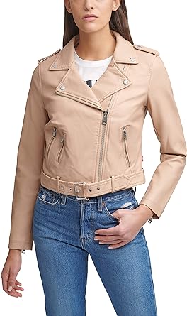 Levi's Women's Faux Leather Belted Motorcycle Jacket (Standard & Plus Sizes)22 Levis-Womens-Faux-Leather-Belted-Motorcycle-Jacket-beige