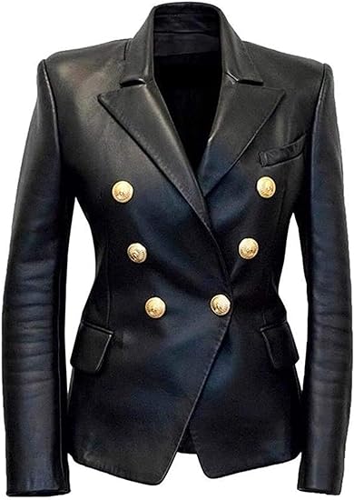 WOMEN’S KIM KARDASHIAN BLACK REAL LEATHER BLAZER COAT JACKET1